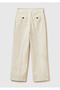 Women's cream cotton blend button-up folded hem pants - 4