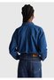 Women's blue 100% cotton button-up denim shirt with front pocket detail - 3