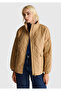 Women's light brown zippered pocket Mock Neck quilted jacket