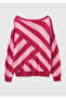 Women's Fuchsia Viscose and Wool Blend Stripe Pattern Boat Neck Sweater - 4