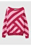 Women's Fuchsia Viscose and Wool Blend Stripe Pattern Boat Neck Sweater - 2