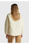 Women's Cream Zippered Pocket Mock Neck Quilted Coat - 3