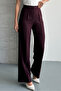 Women's New Season High-Waist Classic Dark Plum Fabric Pants - 7