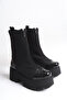 Kelivona Black Women's New Season Thick Sole Elastic Front Zipper Detailed Daily Comfortable Fit Stretch Boots