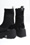 Kelivona Black Women's New Season Thick Sole Elastic Front Zipper Detailed Daily Comfortable Fit Stretch Boots - 3