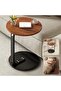 Small C-Shaped Wooden Side Table with Metal Frame, Walnut - 5