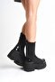 Kelivona Black Women's New Season Thick Sole Elastic Front Zipper Detailed Daily Comfortable Fit Stretch Boots - 8