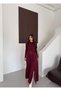 Buketli̇ Women's Crew Neck Double Y Slit Ring Buckle Detailed Long Sleeve Long Dress - 4