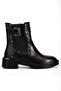 Women's Black Shiny Belt Buckle and Stud Detailed Zippered Boots - 2