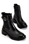 Women's Black Shiny Belt Buckle and Stud Detailed Zippered Boots - 3
