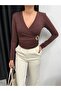 Women's Buckled Double-Breasted V-Neck Long Sleeve Blouse Zyn-58822 - 3