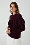 Defne Selanik Front and Sleeve Ruffled Sweater Burgundy - 3