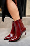 Miyo Burgundy Leather Pointed Toe Women's Heeled Boots - 2