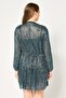 Women Metallic Mini Dress, Teal Green - 4