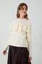 Defne Selanik Front and Sleeve Ruffled Sweater Ecru - 4