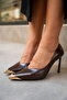 Niko Bitter Brown Leather Women's Heeled Shoes with Gold Accessories - 4