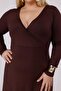 Women's Brown Double-Breasted Neck Plus Size Stretchy Maxi Dress - 5