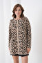 Midi Length Long Sleeve Front Buttoned Leopard Patterned Sporty Stylish Knitwear Jacket Suitable for Women's Hijab