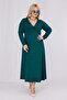 Women's Emerald Green Double-Breasted Collar Plus Size Stretchy Maxi Dress - 3