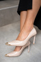 Niko Nude Leather Women's Heeled Shoes with Gold Accessories - 3