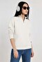 Women's 3 Thread Ş Fleece-Lined Half-Zip Cream Sweatshirt – Thick Fabric with Cotton Inside, Full Fit Comfortable Mo - 2