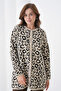 Midi Length Long Sleeve Front Buttoned Leopard Patterned Sporty Stylish Knitwear Jacket Suitable for Women's Hijab - 6