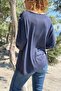 Italian Navy Blue Boat Neck Soft Textured Shoulder Button Wool Blend Loose Sweater 70 60 - 2
