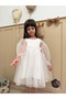 Ekru Back Bow Floral Embroidered Tulle Skirt Long Tulle Sleeves Girls' Dress for Baby Girls - 3
