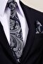 8 cm Hand Made Navy Blue - Gray Patterned Handkerchief Tie