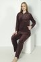 Women's Plus Size Striped Cotton Velvet Tracksuit Set - Burgundy 2289 - 5