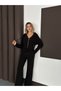 Women's Black Thessaloniki Fabric Hooded Cardigan Pants Bottom Top Set - 5