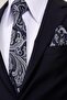 8 cm Hand Made Navy Blue - Gray Patterned Handkerchief Tie - 2