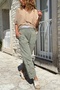 Khaki Pocketed Washed Embroidered Elastic Waist Cotton Loose Trousers 100 30 - 3