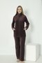 Women's Plus Size Striped Cotton Velvet Tracksuit Set - Burgundy 2289 - 6