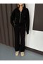 Women's Black Thessaloniki Fabric Hooded Cardigan Pants Bottom Top Set - 7