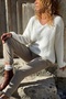 Italian Ecru V-Neck Soft Textured Alpaca Casual Sweater 60 55 - 6