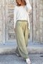 Khaki Pocketed Washable Soft Textured Brode Elastic Waist Wide Leg Cotton Loose Trousers 100 30 - 3
