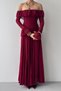 Burgundy Skirt Lace Strapless and Sleeves Ruched Detail Women Dress - 7