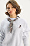 Women's Gray Scarf Detailed Ceylan Embroidered Three Thread Shaded Oversize Sweatshirt 6916 60283615 - 5