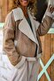 Italian Beige Jacket Collar Zippered Pockets Fur Suede Loose Coat 60 50