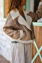 Italian Beige Jacket Collar Zippered Pockets Fur Suede Loose Coat 60 50 - 5