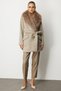 Sheepskin Collar Waist Belted Coat - 5