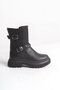 Girl's Black Chain Buckle Anti-Slip Sole Waterproof Boots - 2