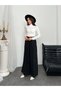 Pleated High Waist Wide Leg Modal Fabric Palazzo Pants 8039 - Black - 4