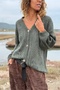 Italian Khaki V-Neck Buttoned Washed a Lace-Like Knit Soft Textured Wool Loose Cardigan 70 50 - 3