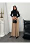 Pleated High Waist Wide Leg Modal Fabric Palazzo Pants 8039 - Mink - 4