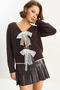 Women's Bitter Brown V-Neck Bow Accessory Closure Knitwear Cardigan 9056 60283707