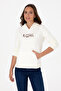 Women's Cream Hooded Basic Sweatshirt 50307711-Vr256
