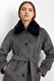 Fur Collar Detachable Fur Moher Long Coat Anthracite 3151 - 4