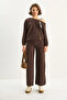 Women's Bitter Brown Shawl Accessory One-Shoulder Top and Loose Trousers Thessaloniki Set 6940 60283708 - 2